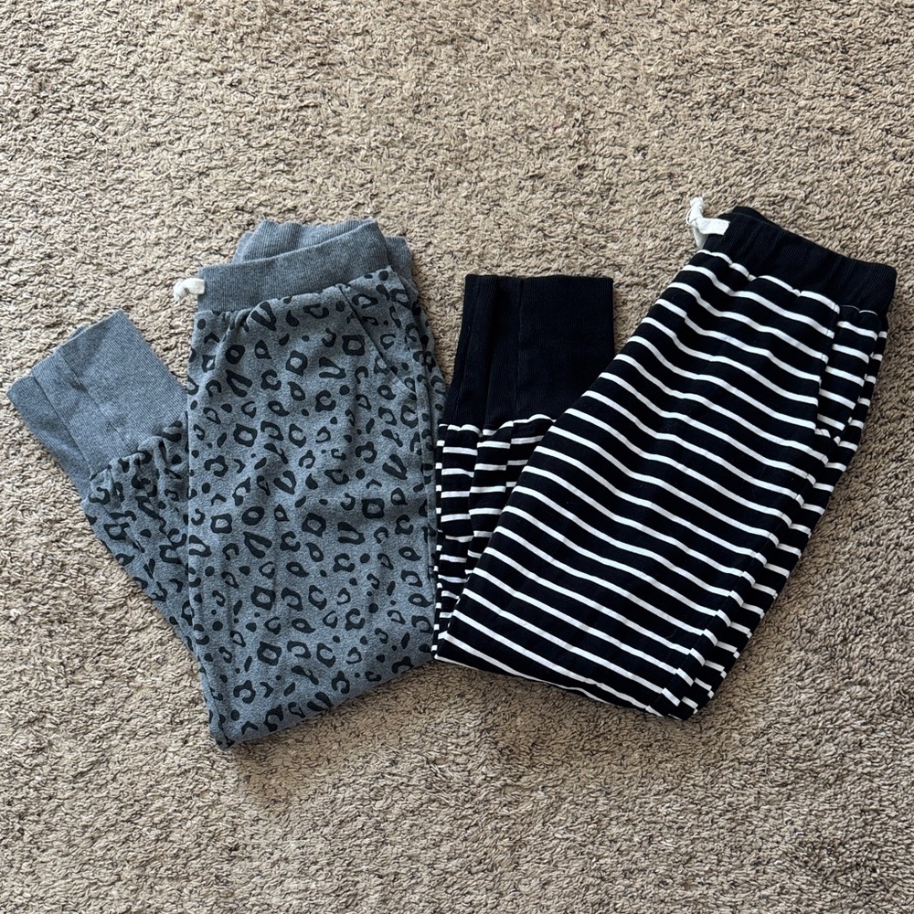 Gray Leopard and Black Striped Joggers